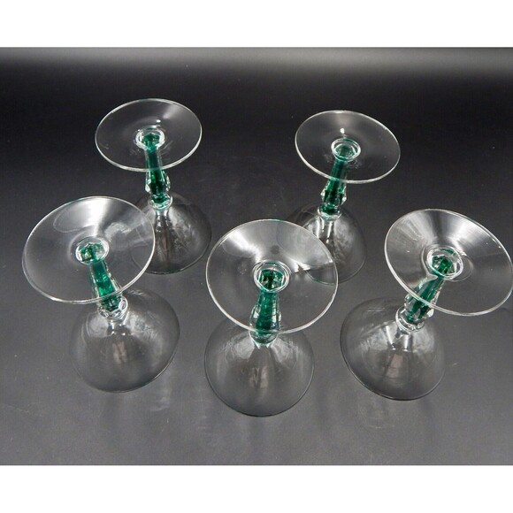 Vintage Morgantown Fischer Green Filament Stem 3 oz Cordial Glasses Lot of 5 - Picture 5 of 8